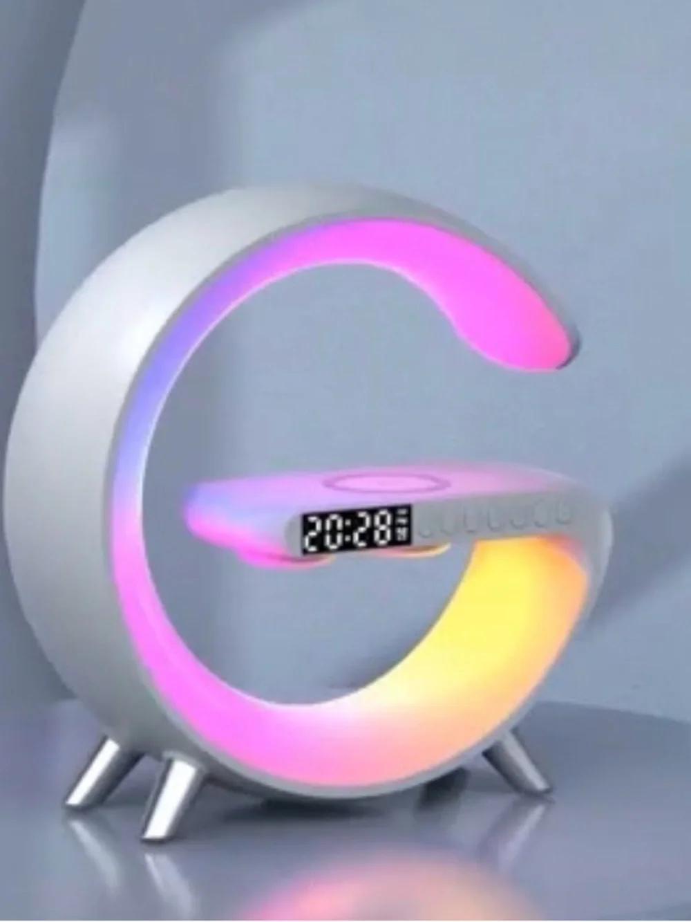 LED RGB C-Shaped Desk Lamp with Digital Clock & Wireless Charging